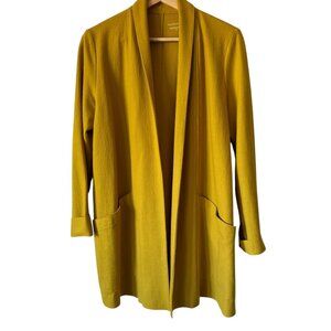 Eileen Fisher Sm Boiled Wool Cardigan Shawl Collar Open Front Pockets Mid Length